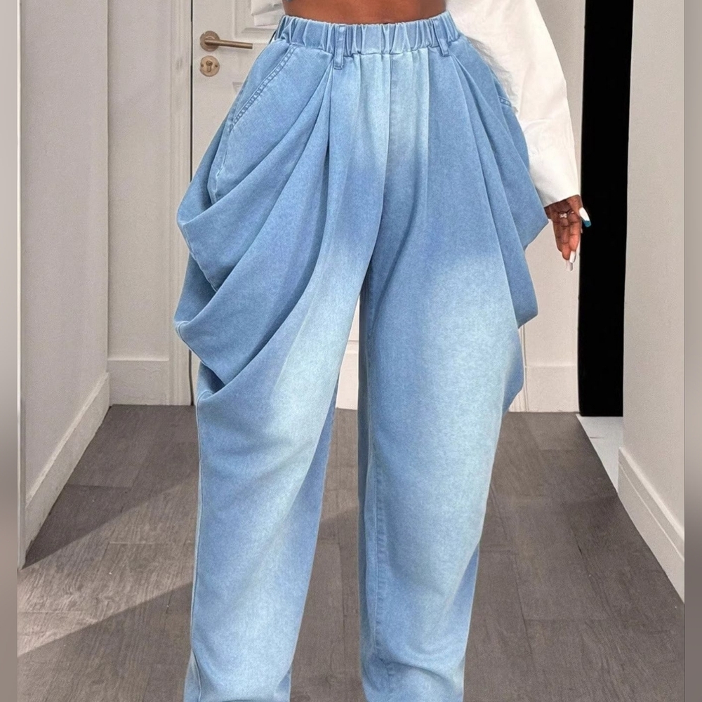 Stylish Ruched Blue Jeans - Picture 4 of 7